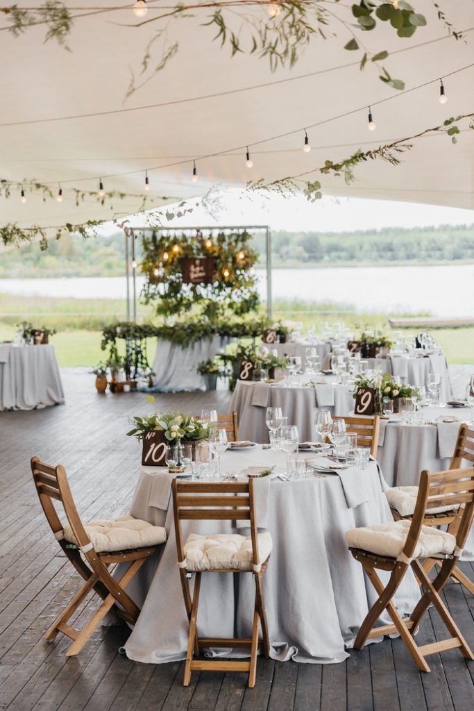 tables set up for an outdoor wedding reception