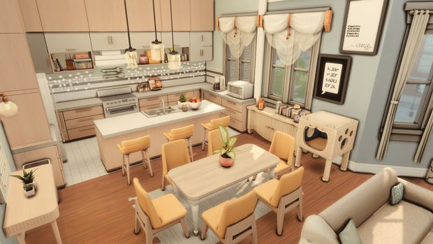 an artist's rendering of a kitchen and dining room