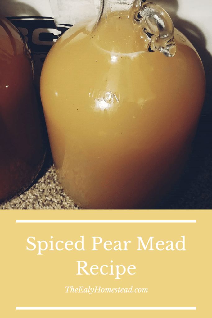 there is a jar with some liquid in it and the words spiced pear mead recipe