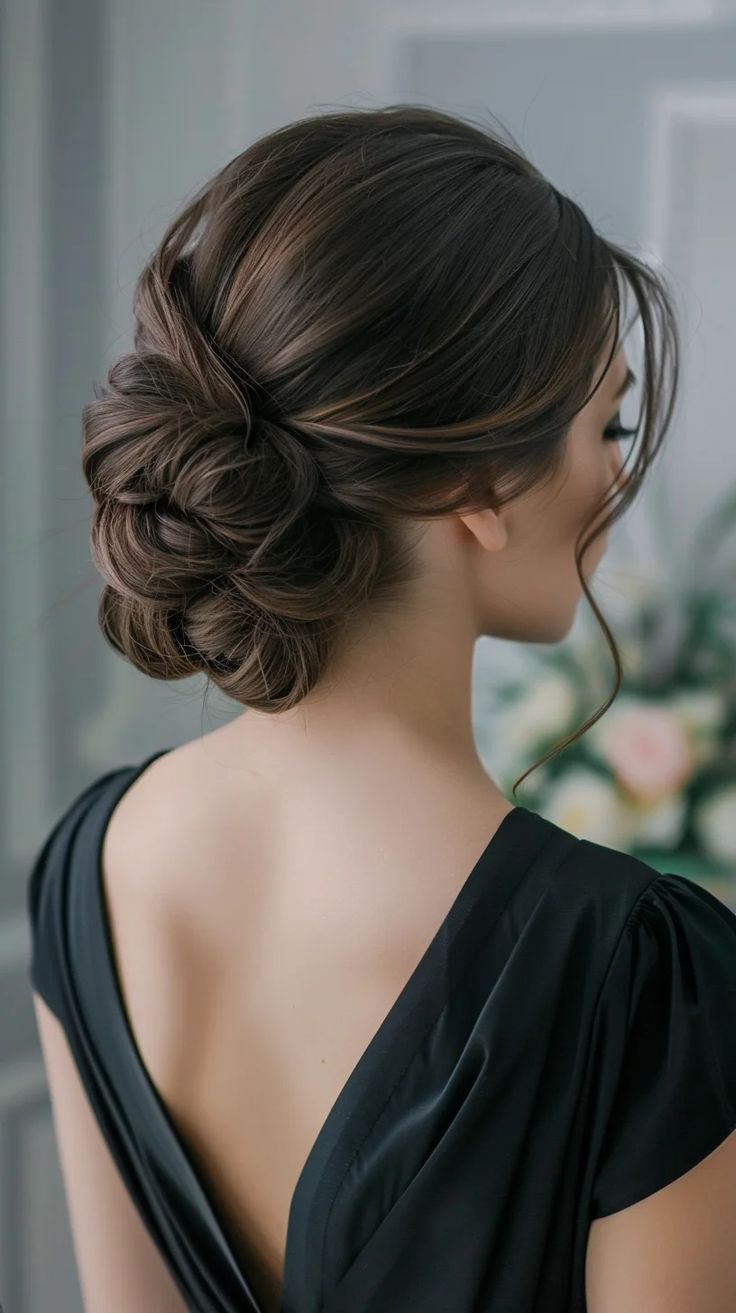 39 Bridesmaid Hairstyles That Complement Any Dress Low Bun Hairstyles Wedding Bridesmaid, Simple Hairdo For Bridesmaid, Wedding Hair Styles Updo Elegant, Classic Bridal Hair Updo, Hair Updos Bride, Bridesmaid Simple Updo, Bridesmaid Hair Updo Brunette, Hairstyles For Evening Gowns Night, Asian Bridesmaid Hairstyles