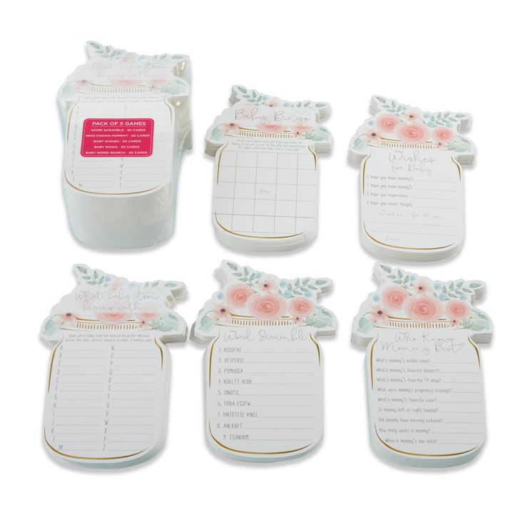 six mason jars with flowers on them are shown in the shape of calendars and labels