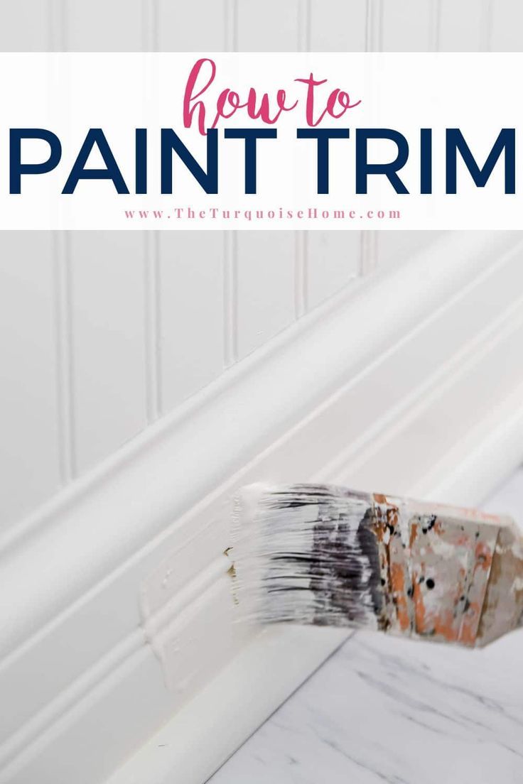 a paintbrush with the words how to paint trim on it in front of a white wall