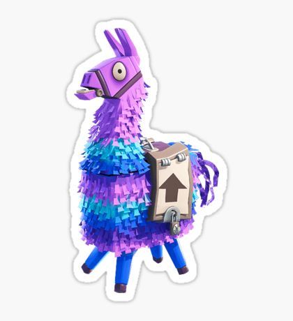 a purple and blue llama sticker with luggage on it's back, standing upright