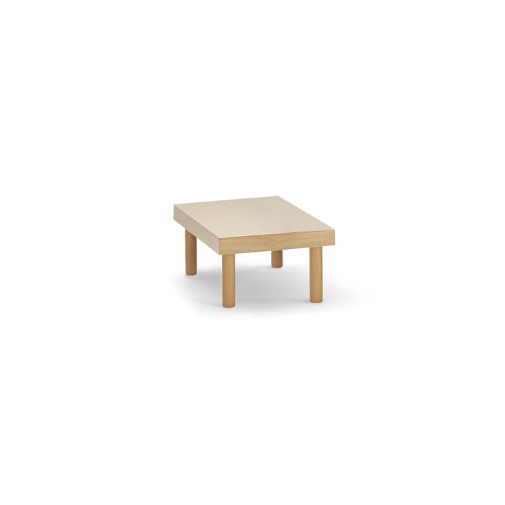 a small wooden table on a white background