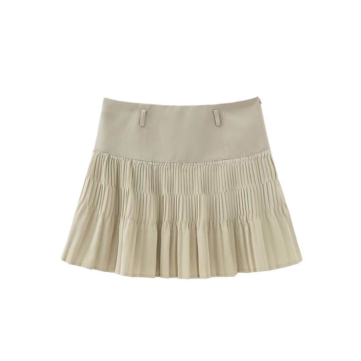 A-line mini skirt   Available in four colors    Add a sweet and versatile vibe to your wardrobe with this pleated A-line mini skirt. It pairs perfectly with short-sleeve tops and all your favorite pieces. Featuring a simple and elegant waist design, the soft fabric waistband emphasizes the high-waisted style and creates an elongating effect for your legs. Elegant A-line Pleated Skort, Chic A-line Mini Skirt With Pleated Hem, Elegant Mini Skirt With Ruffled Detail, Elegant A-line Skort For Spring, Chic A-line Pleated Summer Skirt, Chic A-line Pleated Skort, Elegant Summer Skort In Solid Color, Trendy A-line Pleated Mini Skirt, Elegant A-line Pleated Tennis Skirt