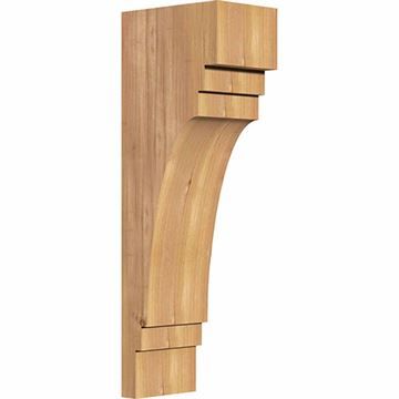 an unfinished wooden shelf bracket on a white background