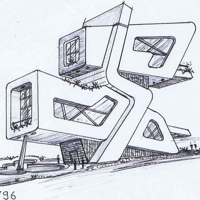 a drawing of some kind of structure with windows