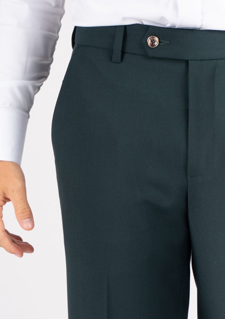 Make a statement with these Ellis Emerald Green Stretch Pants, crafted with sophisticated stretch cotton fabric. Step out with dapper sophistication in these unique custom made pants. Business Trousers Made Of Elastane, Semi-formal Stretch Elastane Bottoms, Slim Fit High-waisted Elastane Bottoms, Stretch Elastane Pants For Semi-formal Occasions, Elegant Green Bottoms With Welt Pockets, Slim Fit Straight Elastane Pants, Fitted Cotton Chinos For Semi-formal Occasions, Formal Green Straight Leg Pants, Formal Green Straight Leg Bottoms