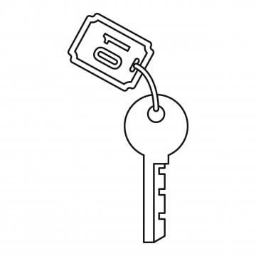 a line drawing of a key with a credit card attached to the keychain