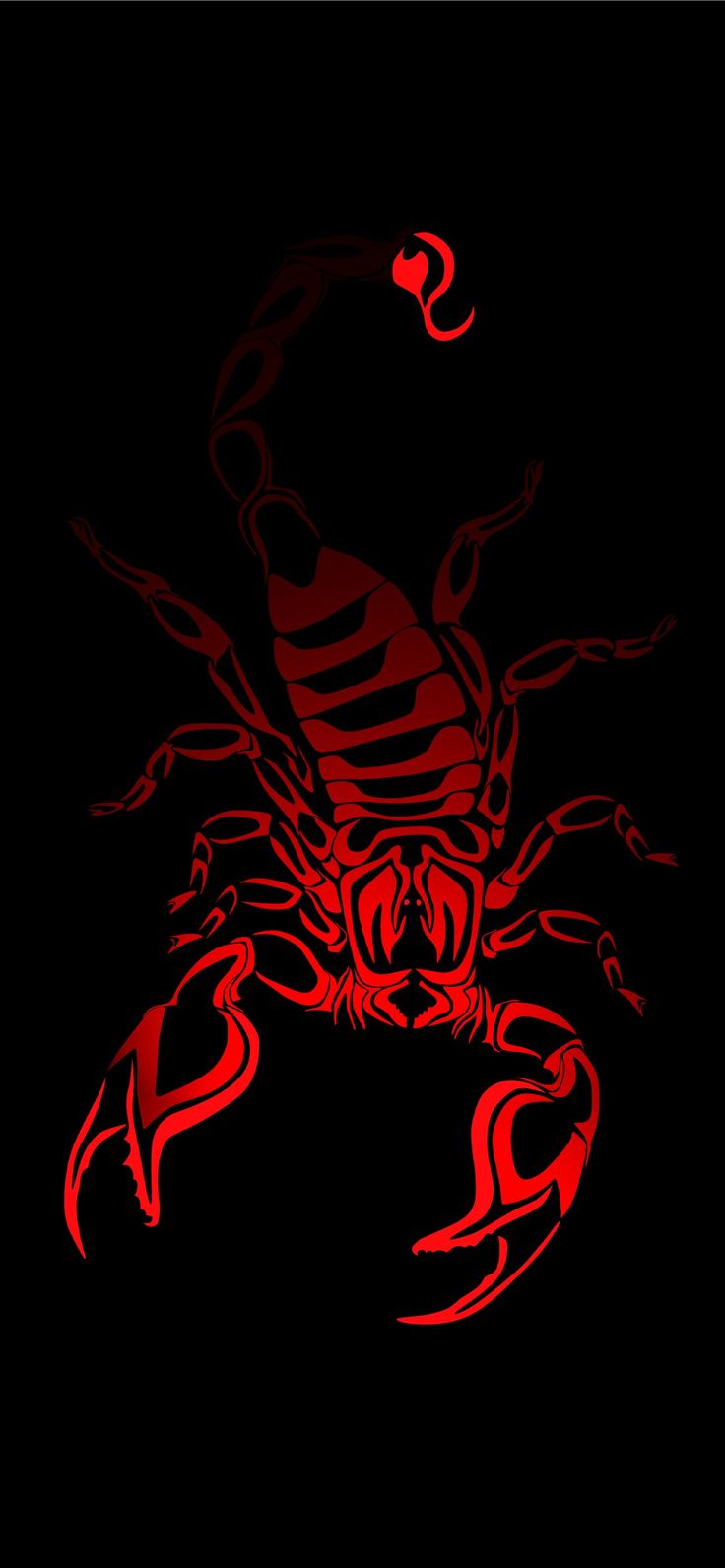 a red scorpion on a black background with the letter s in it's claws