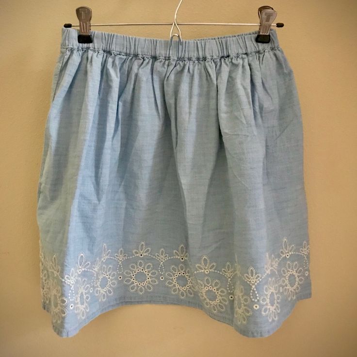 Gap Kids Denim Skirt With Elastic Waist And Embroidered Edges. Affordable Embroidered Denim Skirt, Spring Embroidered Blue Denim Skirt, Blue Embroidered Denim Skirt, Toddler Denim Skirt, Floral Embroidered Cotton Denim Skirt, Skirt With Embroidery, Girls Denim Skirts, Toddler Skirt, Blue Jean Skirt