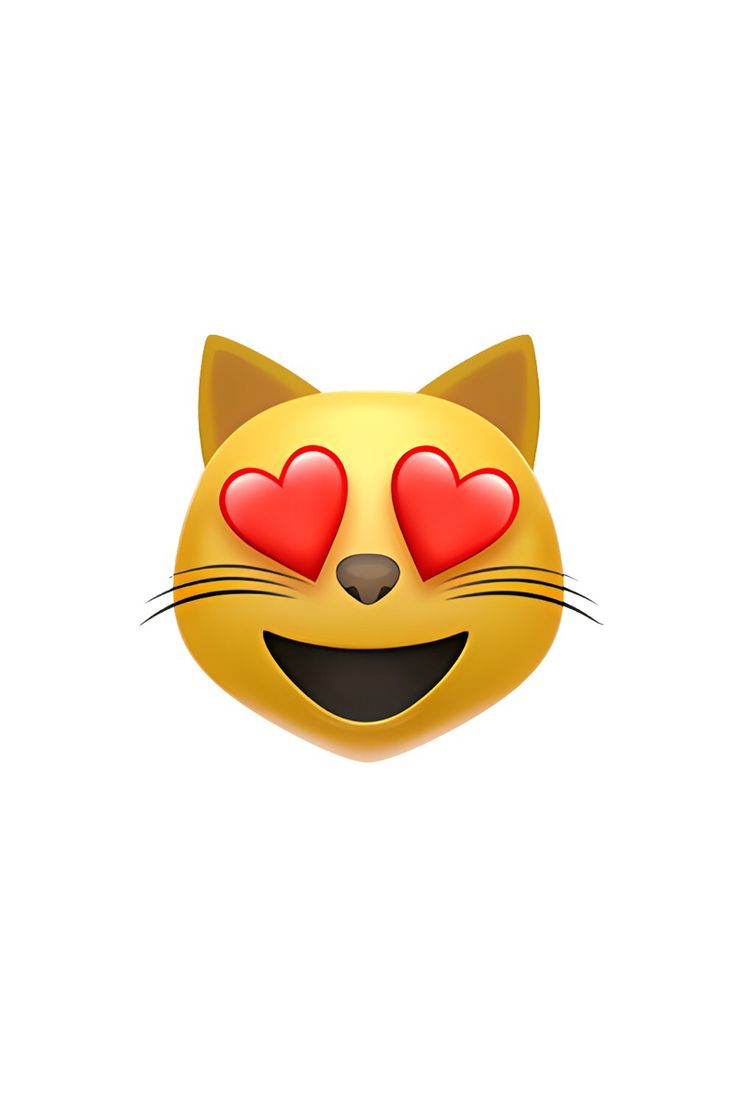 a yellow cat with red hearts on its eyes