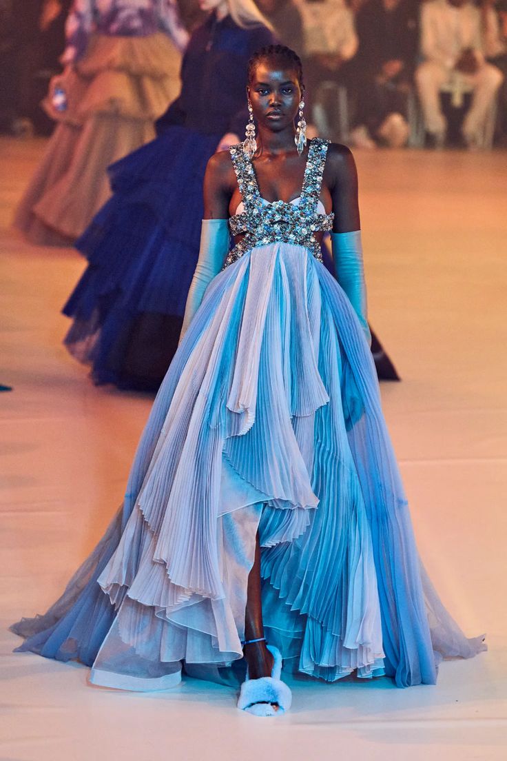 Adut Akech, Milano Fashion Week, Fall 2022, Fashion Line, Fashion Show Collection, Couture Dresses, Blue Dress, Couture Fashion, Passion For Fashion