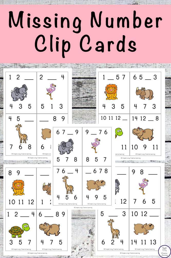 missing number clip cards with animals and numbers to match them up in the same place