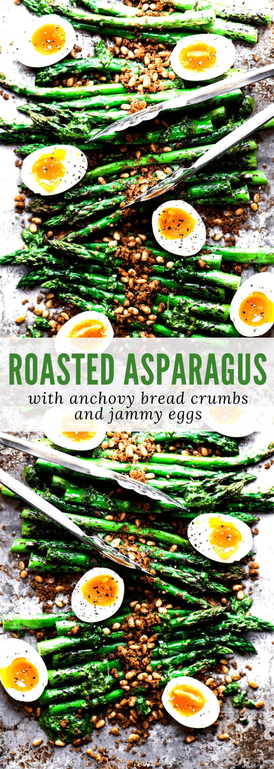 roasted asparagus with anchovy bread crumbs and rosemary gravy