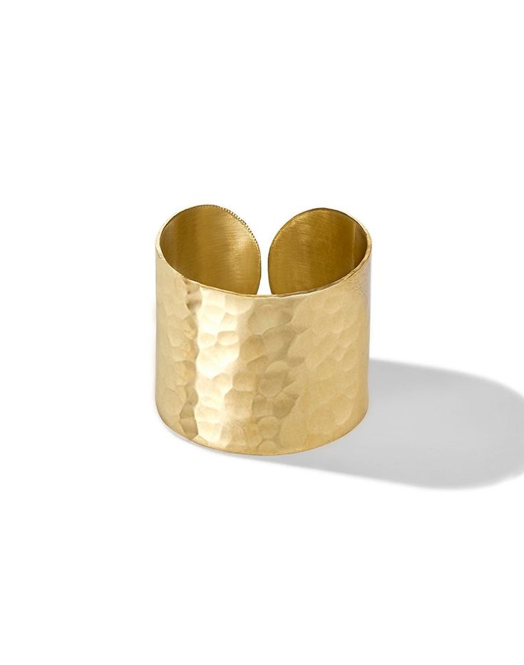 Simple and chic, our organic hammered Mini Cuff Ring will work for a night on the town or a relaxing day at the beach. Shop this gorgeous piece today! Yellow Gold Open Band Wide Ring, Adjustable Gold Wide Band Ring, Adjustable Thick Band Ring With Polished Finish, Adjustable Brass Wide Band Open Ring, Adjustable Wide Band Ring With Polished Finish, Gold Hand Forged Jewelry With Thick Band, Hand Forged Gold Jewelry With Thick Band, Hammered Brass Wide Band Jewelry, Adjustable Open Wide Band Ring With Polished Finish