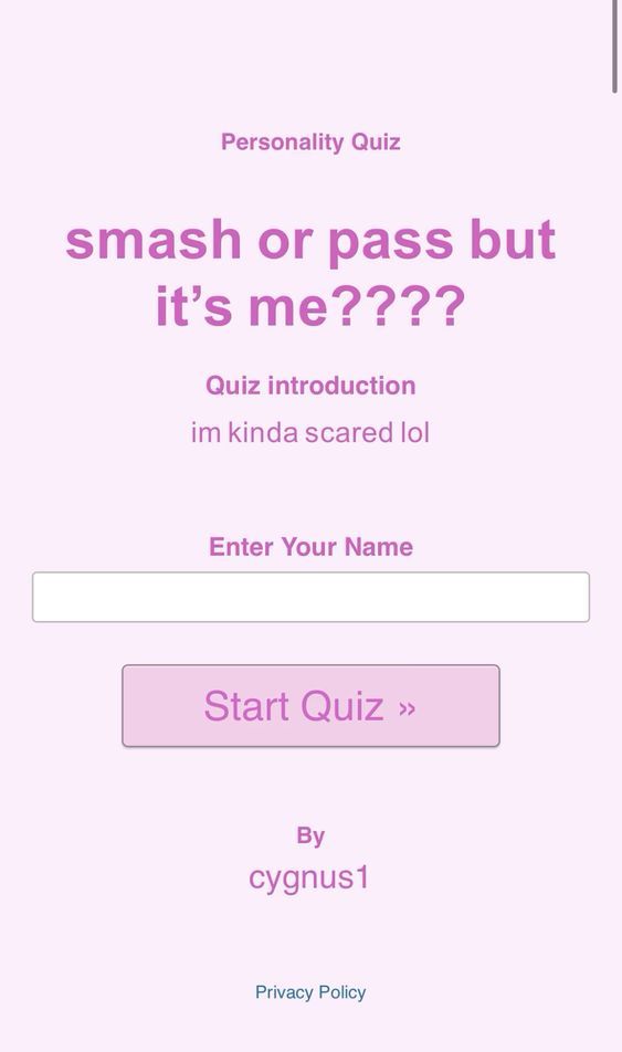 a pink screen with the words, smash or pass but it's me???