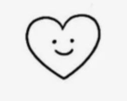 a black and white drawing of a heart with a smile on it's face