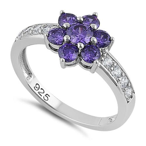 Top of ring height: 11mm

         Top of ring width: 9mm

      Band width:  3mm

      Shank width: 2mm

    
        Stone material:  purple & clear cubic zirconia

      Center stone size: 4mm  

      Stone shape:  round

      Center stone carat    weight: 0.3 ct.

      Total number of CZ    stones: 8

      Stone setting:  prong setting

   
       Metal:  925 sterling silver

      Plating:  rhodium plated    (what is rhodium?) What is Rhodium? 
 
   If you're no Silver Earrings Aesthetic, Simple Silver Jewelry, Cleaning Silver Jewelry, Silver Rings With Stones, Fine Silver Jewelry, Purple Jewelry, Silver Jewellery Sets, Stone Setting, Silver Jewelry Rings