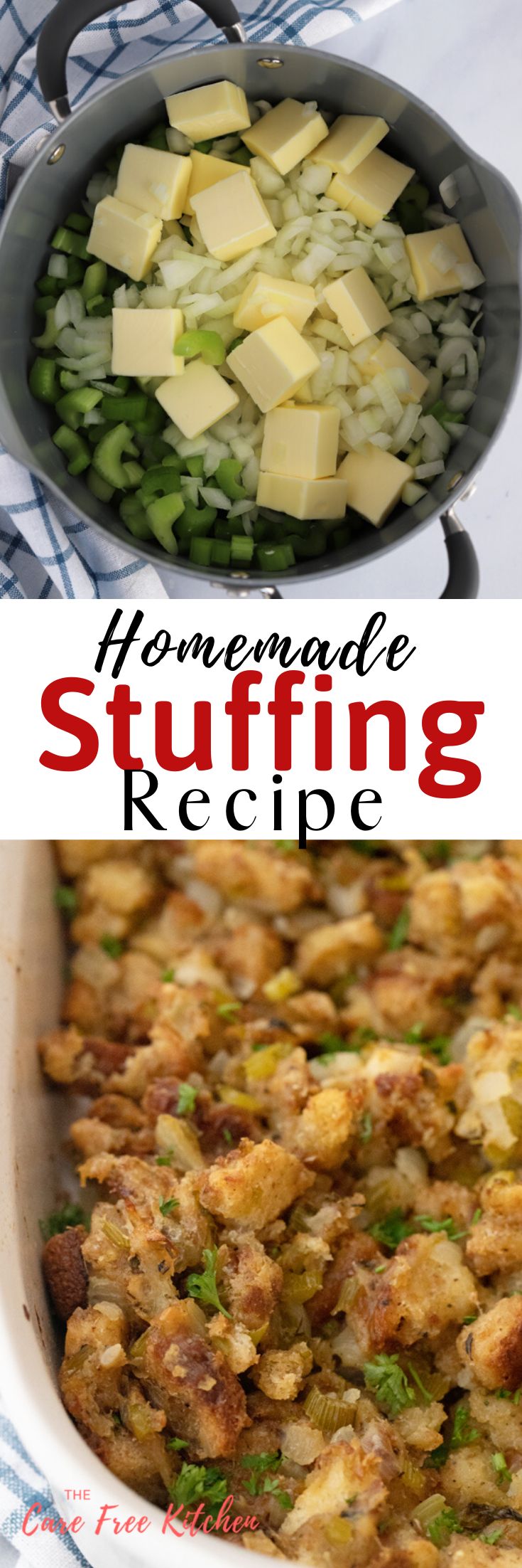 homemade stuffing recipe in a casserole dish