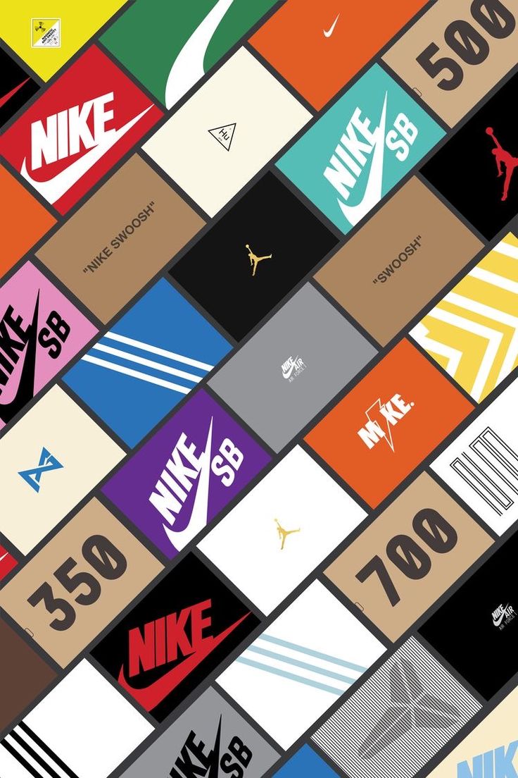 many different nike logos are stacked together in this pattern, all with different colors and sizes