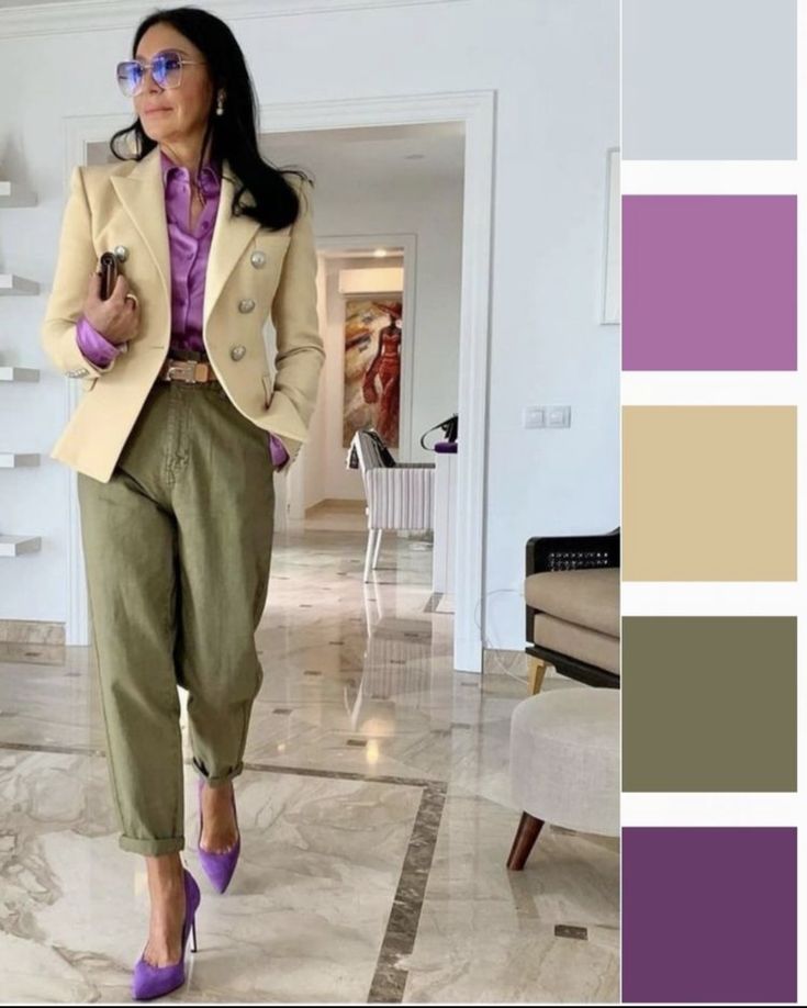 Khaki Color Combination, Colour Combinations Fashion, Color Combos Outfit, Mode Kimono, Color Blocking Outfits, Color Combinations For Clothes, Color Trends Fashion, Business Casual Outfits For Work, Colourful Outfits