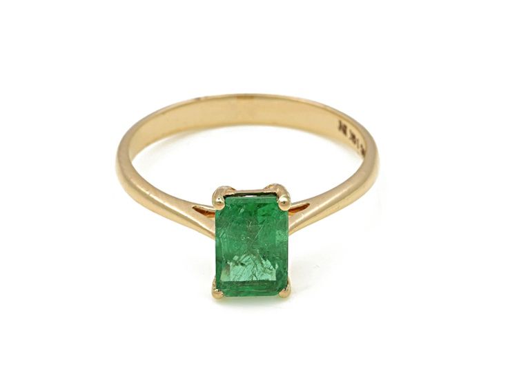 1.29 Ctw Emerald Ring in 14K YG Metal-1.90 Grams Luxury Solitaire Emerald Ring In Yellow Gold, Luxury Yellow Gold Emerald Solitaire Ring, Formal 14k Gold Gia Certified Diamond Ring, Gia Certified 14k Gold Diamond Ring For Formal Occasions, Gia Certified Yellow Gold Emerald Ring For Formal Occasions, 14k Gold Emerald Ring With Princess And Brilliant Cut, Gia Certified Baguette Cut Emerald Ring In 14k Gold, Gia Certified Gold Baguette-cut Ring, Gold Gia Certified Baguette Cut Ring