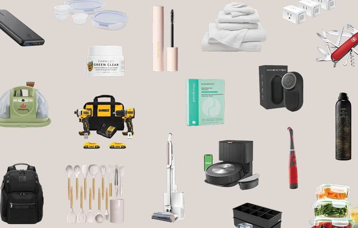 an assortment of items displayed on a gray background