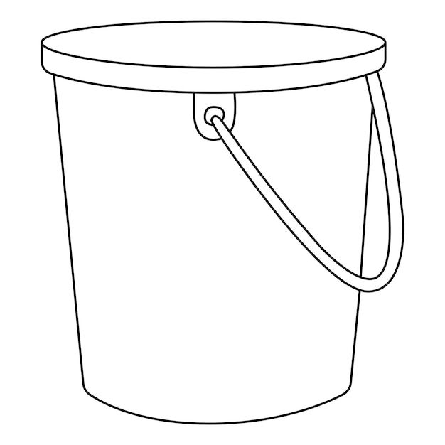 a black and white line drawing of a bucket with a handle on it's side