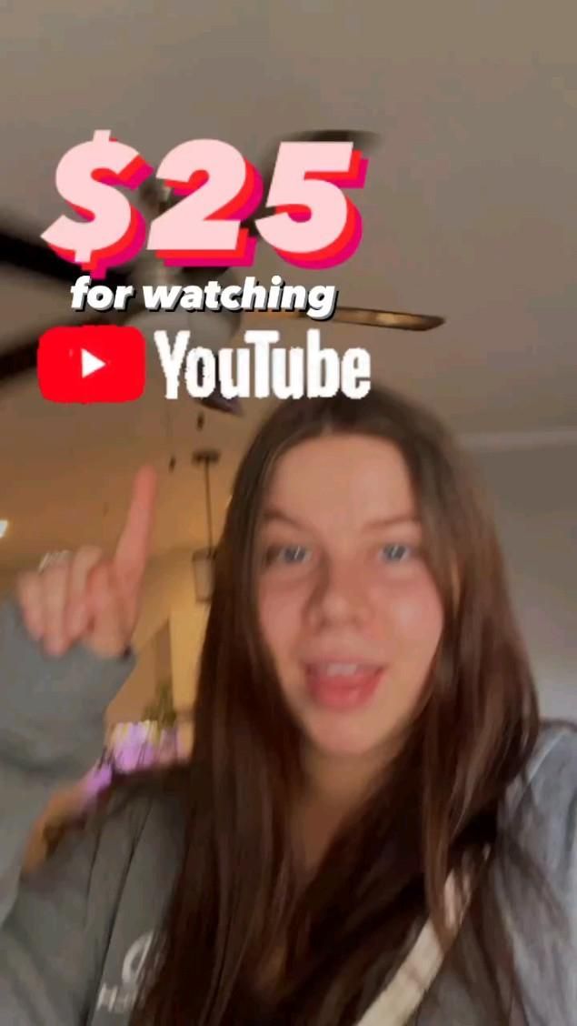 a girl is holding up her hand and giving the thumbs up sign for $ 25 for watching youtube