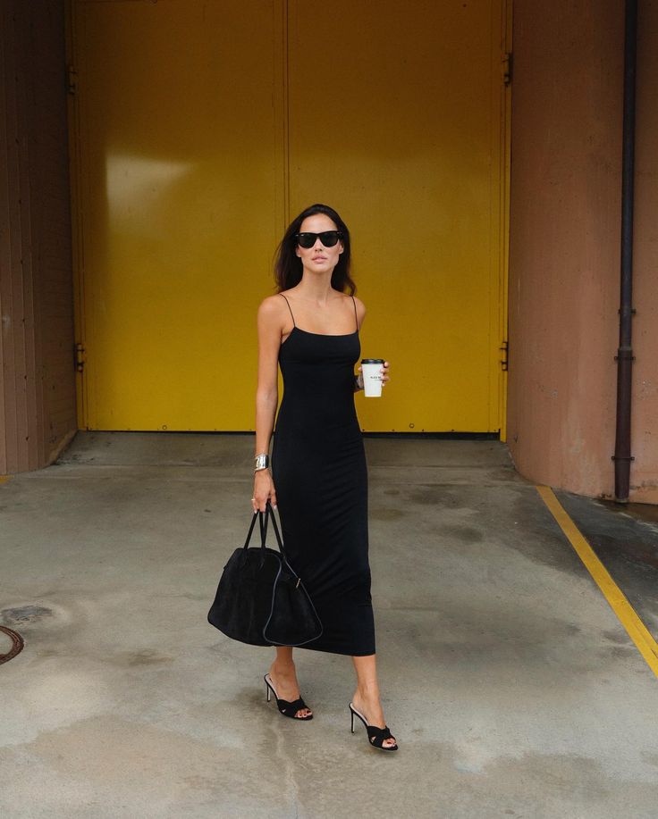 Alex Riviere Style, Black Mules Outfit, Alex Riviere, Slip Dress Outfit, Outfit Modest, Fancy Fits, Modest Casual Outfits, Basic Black Dress, Chic Skirts