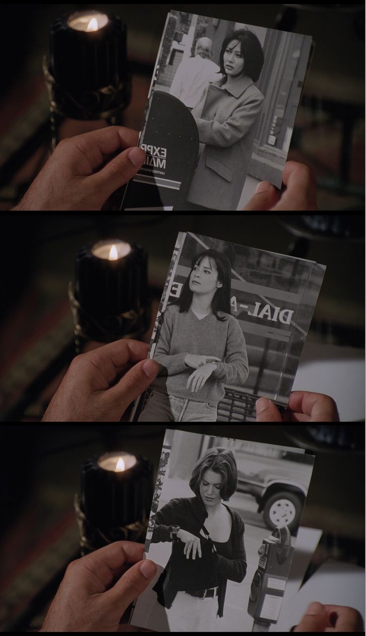 three pictures of people holding up cards with candles