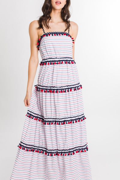 American Way Maxi :: NEW ARRIVALS :: The Blue Door Boutique Cotton Vacation Dresses With Back Tassel Tie-up, Striped Cotton Sundress For The Beach, Striped Cotton Maxi Dress For Vacation, Cotton Lined Maxi Dress For Vacation, Summer Cotton Maxi Dress Lined, Striped Lined Beach Dresses, Striped Cotton Beach Dress, Playful Multicolor Dress For Picnic, Cotton Summer Dress With Vertical Stripes