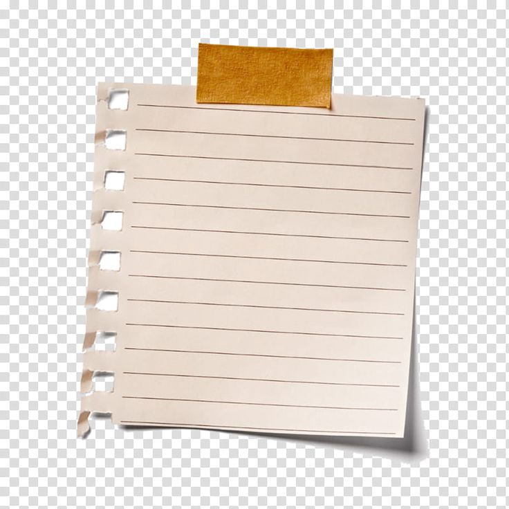 a piece of lined paper with a sticky note attached to the side, on a transparent background