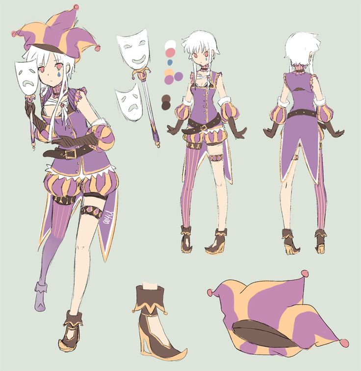 an anime character with different outfits and accessories