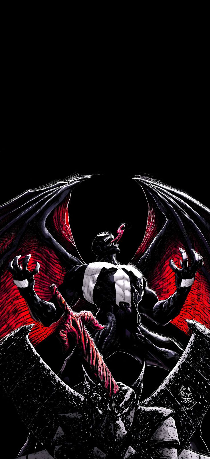 a black and red painting of a demon