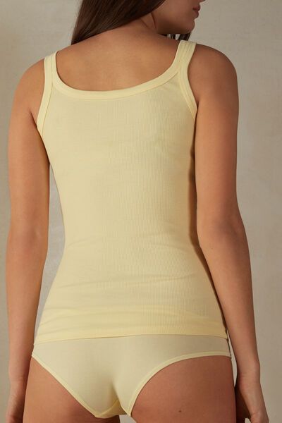 Racerback vest top in Supima® cotton. Designed to be worn as underwear or outerwear. Soft and comfortable. Stretch Cotton Seamless Tank Top, Basic Stretch Ribbed Camisole, Ribbed Cotton Scoop Neck Camisole, Cotton Ribbed Scoop Neck Camisole, Ribbed Cotton Camisole With Scoop Neck, Stretch Cotton Ribbed Vest, Everyday Cotton Seamless Camisole, Cotton Seamless Tank Top, Cotton Tank Top With Seamless Construction