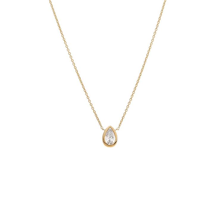 14K Gold / 1 CT Lab Grown Diamond Pear Bezel Necklace 14K - Adina's Jewels Pear Diamond Necklace, Diamond Anklet, Bezel Necklace, Bold Rings, Gold Cocktail Ring, Everyday Rings, Charm Bangle, Anklet Bracelet, Pear Diamond