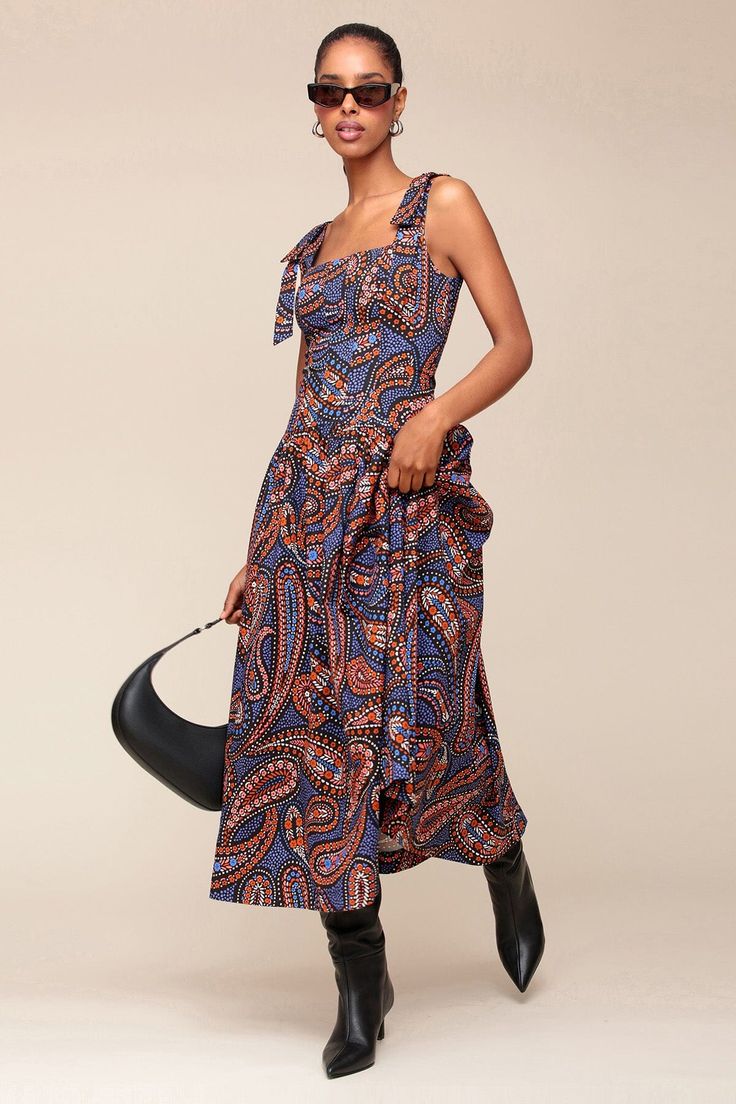 An autumnal paisley print lends bohemian energy to our drop-waist maxi dress, which features a square neckline, fixed bow straps, hidden back zipper closure, and a breathable stretch cotton construction for the ultimate in style and comfort. Style #: 83797 Bow Straps, Equestrian Chic, Boho Paisley, Maxi Dress Sale, Leather Dresses, Boho Maxi Dress, Boho Vibe, Comfort Style, Drop Waist