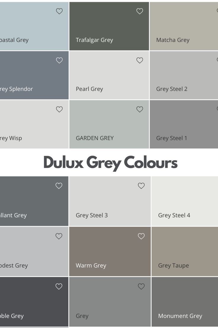 Dulux grey colours, a mix of different grey swatches by Dulux Paint Colours For Outside House, Grey Color Room Bedrooms, Off Grey Walls Paint Colors, Grey Paint Ideas For Walls, House Interior Colour Ideas, Types Of Grey Colour, Grey Paint Kitchen Walls, Anthracite Grey Colour Palette, Dulux Light Grey Paint