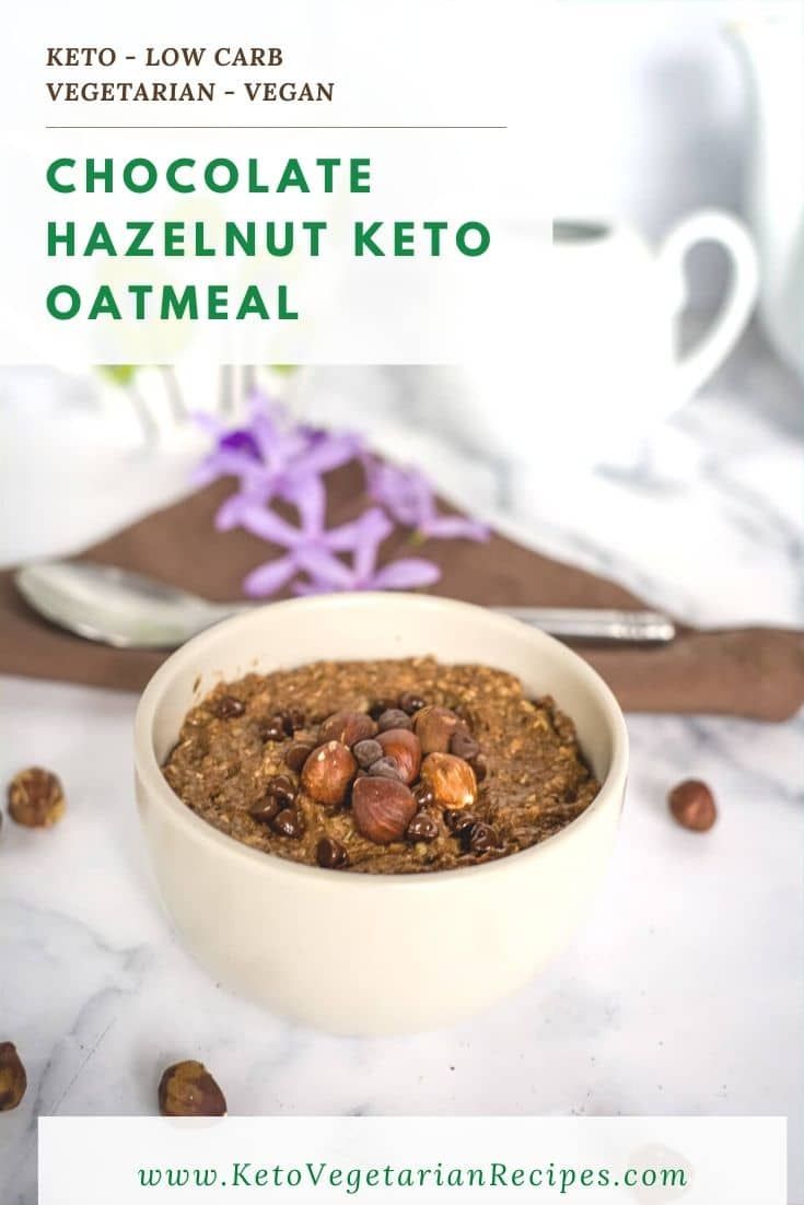 chocolate hazelnut keto oatmeal in a white bowl