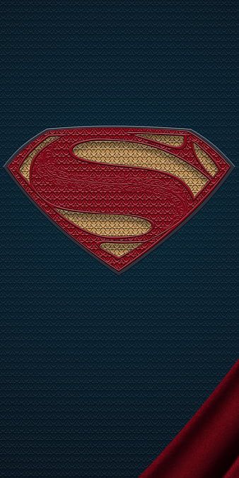 the superman symbol is shown in red and gold on a dark blue background with an orange stripe