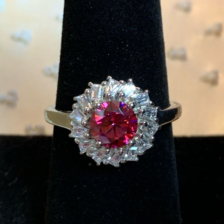 Beautiful Genuine Swarovski Red And White Floral Ring. Set In Platinum Over .925 Sterling Silver. Tgw 3.70 Carats. Ring Is Size 9. Comes New In Box For Safekeeping And Gift Giving. Nwt Elegant Red Cluster Diamond Ring, Red Cluster Diamond Ring With Brilliant Cut, Red Cluster Ring For Formal Occasions, Red Cluster Diamond Jewelry, Red Diamond Cluster Ring, Elegant Red Ruby Cluster Ring, Classic Red Cluster Ruby Ring, Classic Red Ruby Cluster Ring, Red Cluster Diamond Rings