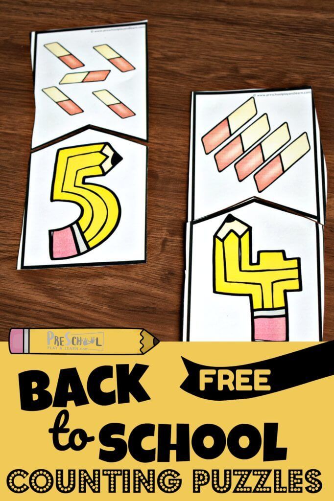 the back to school counting puzzles are shown with pencils and crayon markers