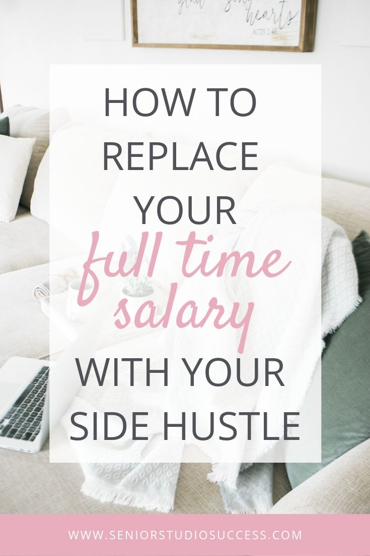 a white couch with the text how to replace your full time salay with your side hustle