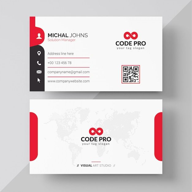 two business cards with the code pro logo on them, both in red and white