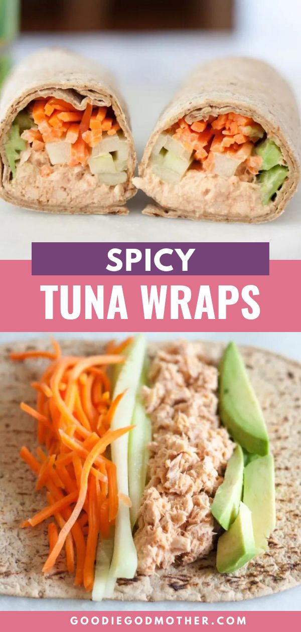 the wrap is filled with tuna, carrots and cucumber