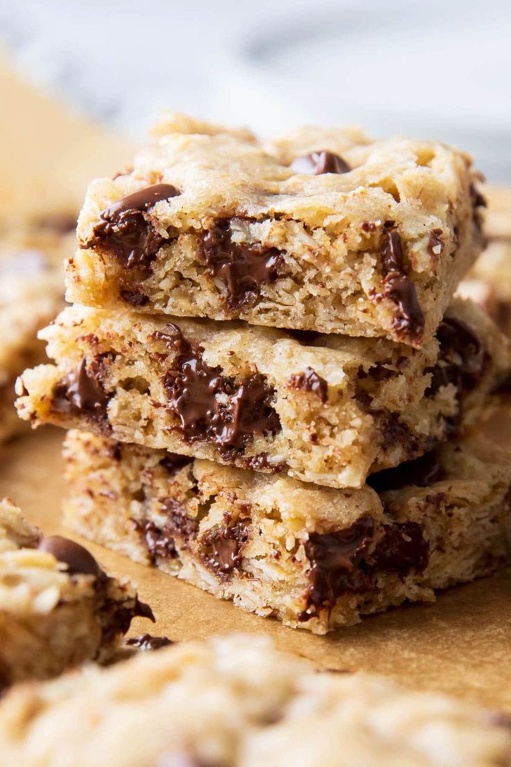 chocolate chip cookies stacked on top of each other