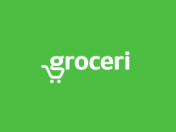 the word groceri on a green background with a shopping cart in it