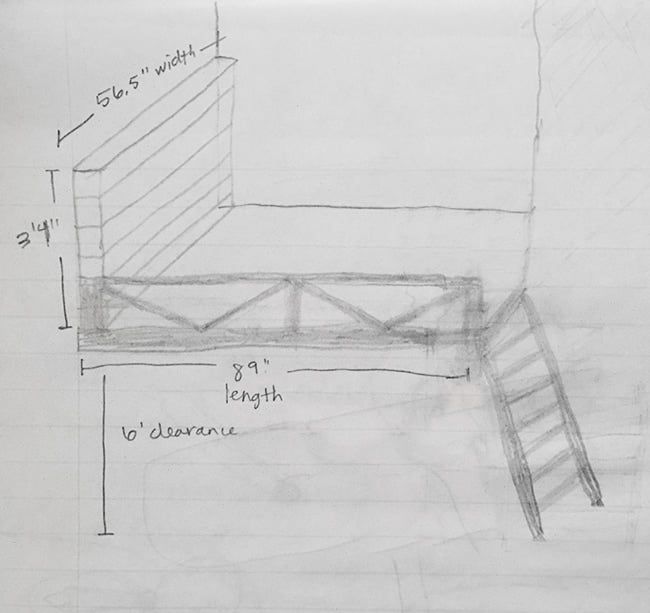 a drawing of a stair case with measurements